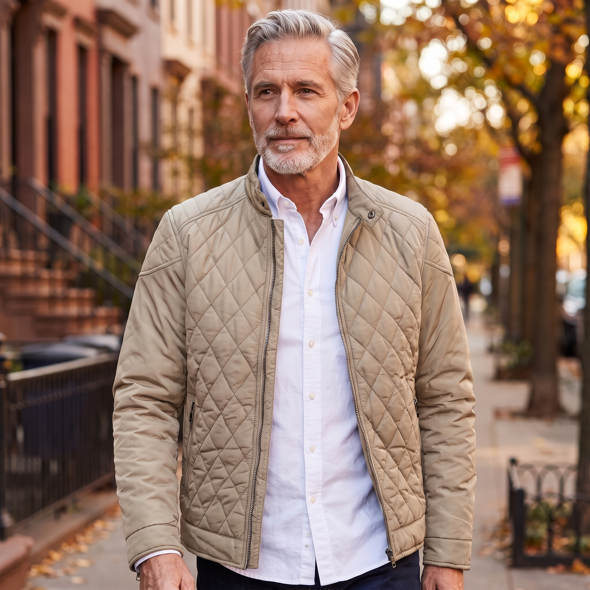 Everett quilted bomber jacket in Beige 2