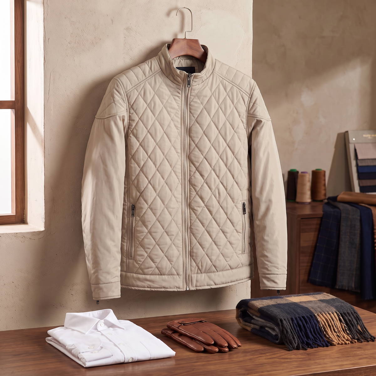 Everett quilted bomber jacket in Beige 5