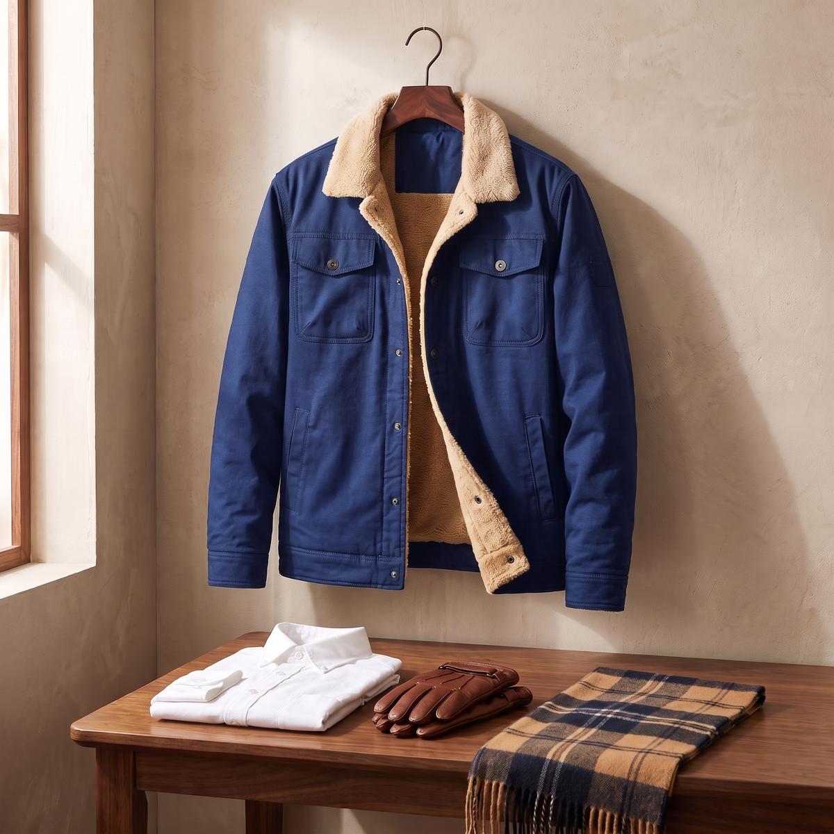 Lennox sherpa lined jacket in Blue 5