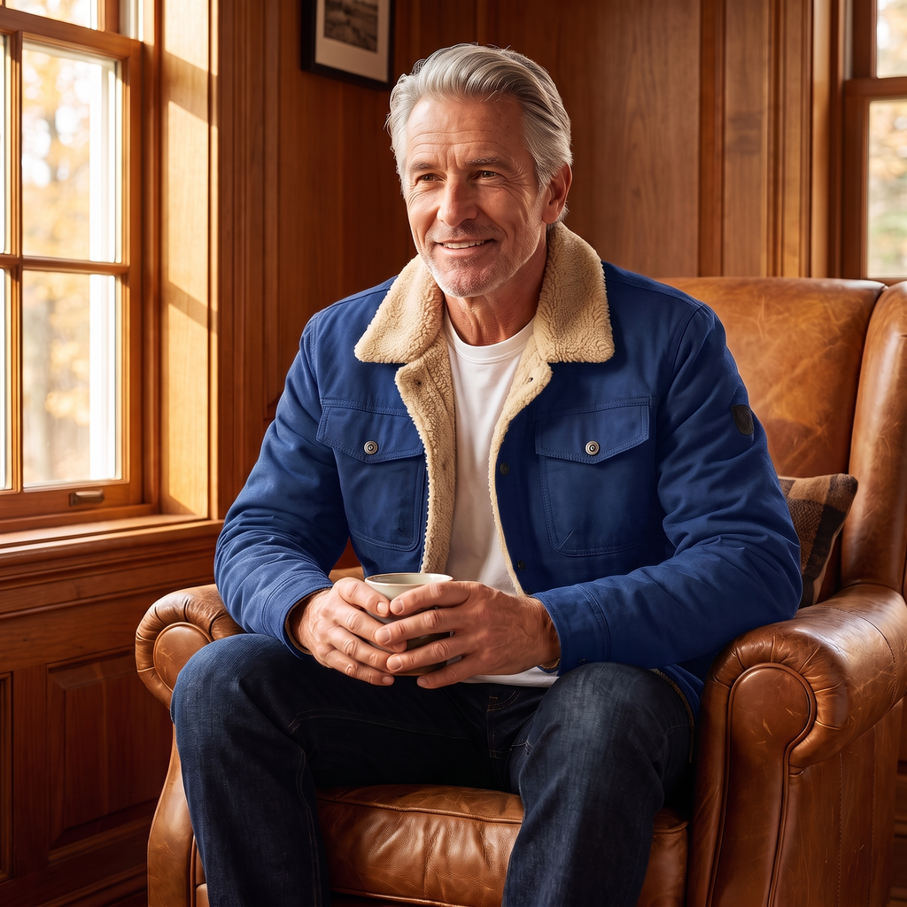 Lennox sherpa lined jacket in Blue 4