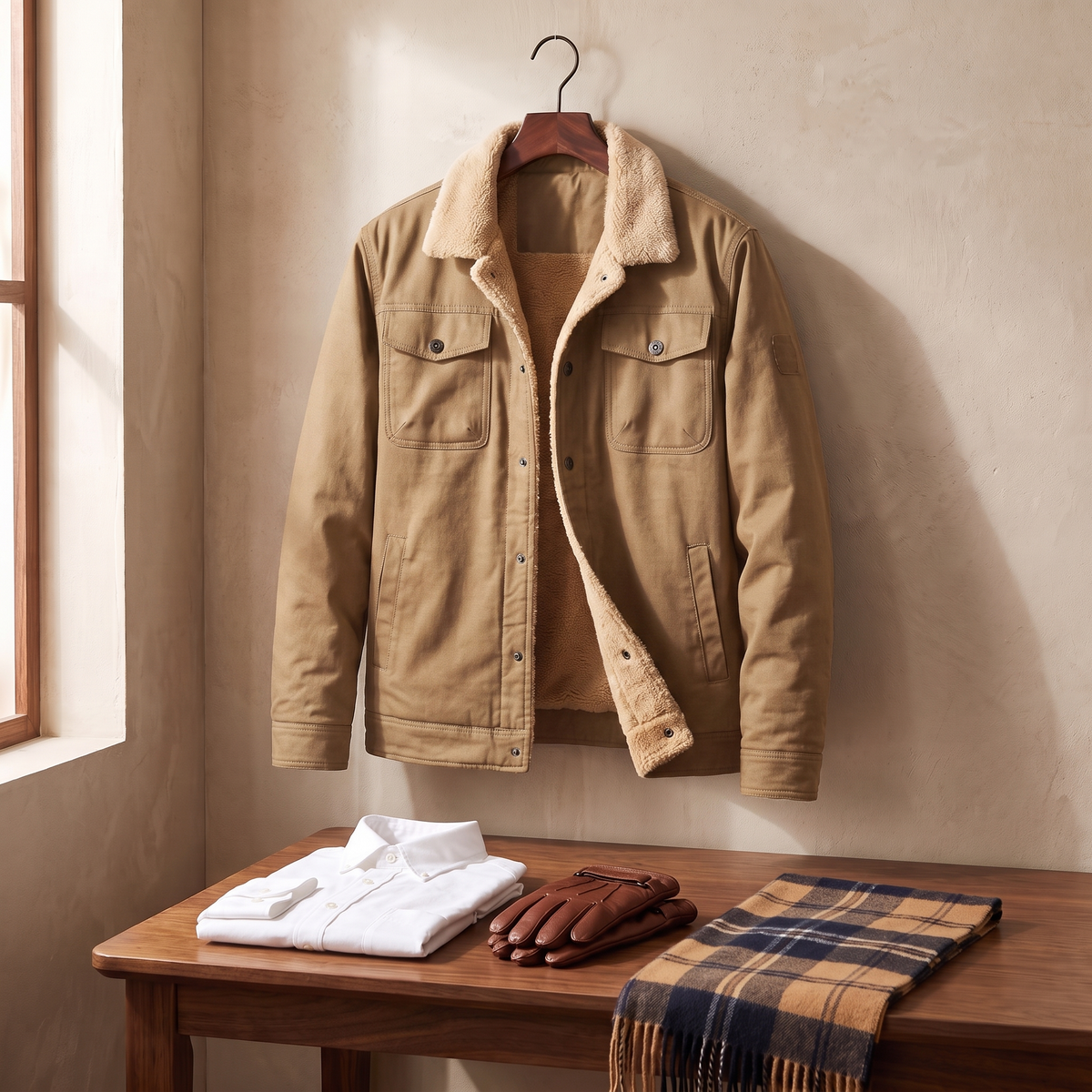 Lennox sherpa lined jacket in Khaki 5