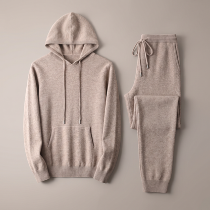 Men's hooded knit set with drawstring pants hero