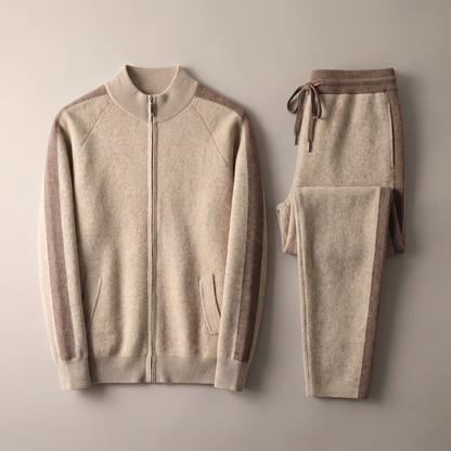 Men's zip-front knit jacket and trousers set hero