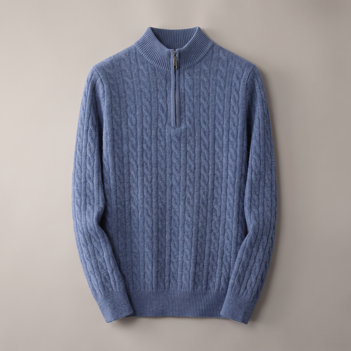 Men's cable knit half-zip mock neck sweater hero
