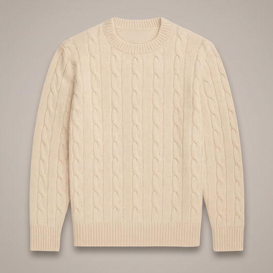Men's cable knit crewneck sweater hero