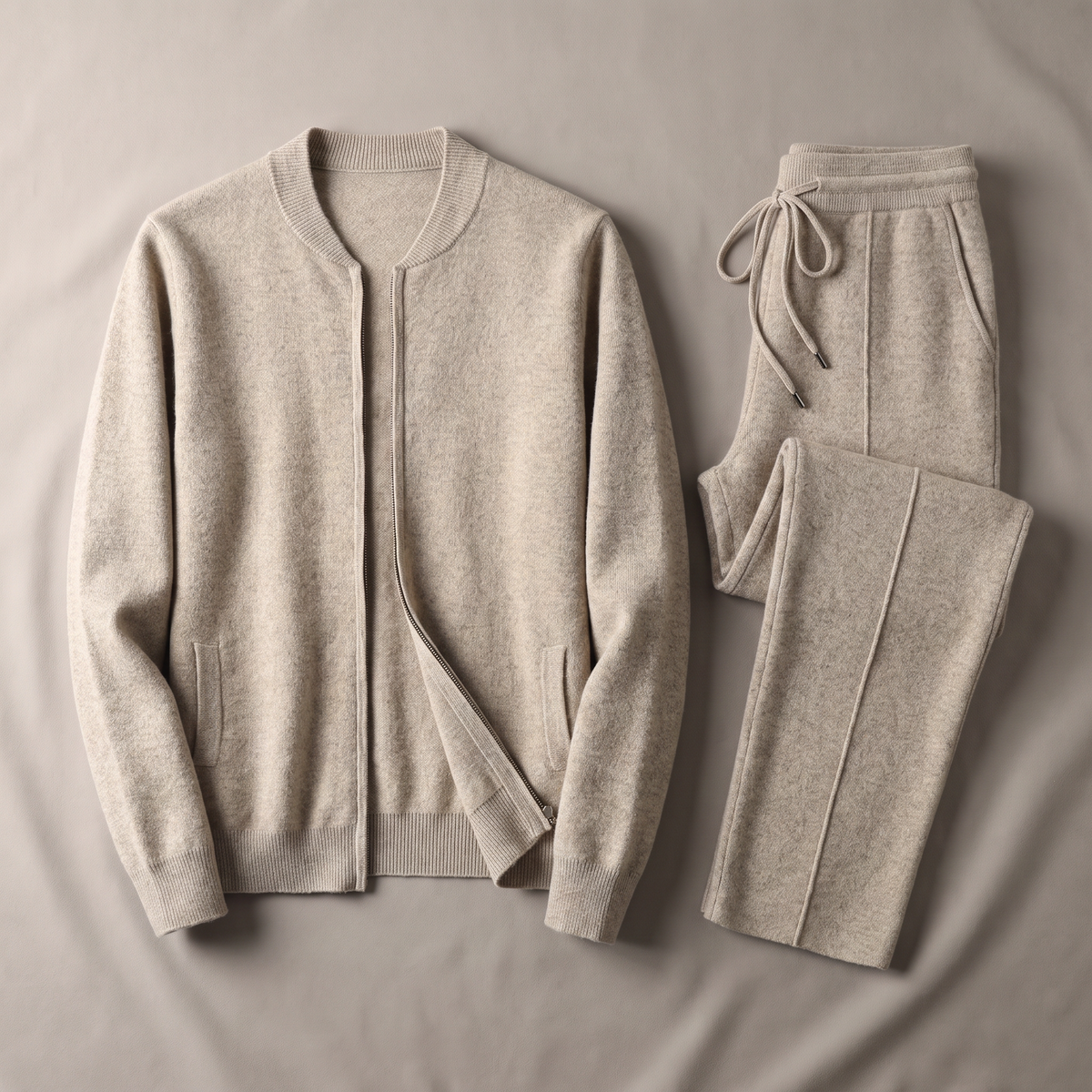 Men's zip-front knit jacket and trousers set hero