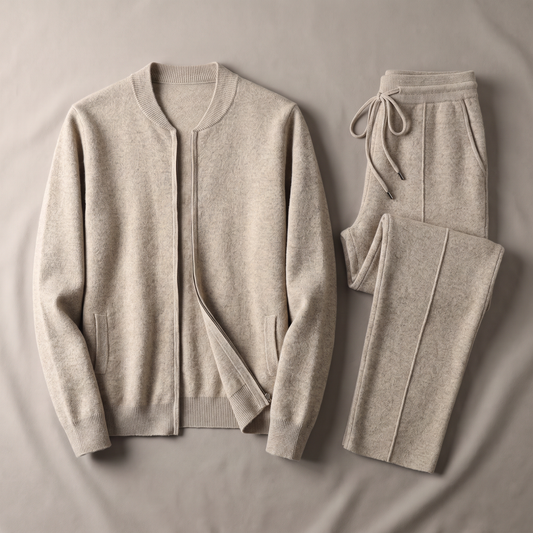 Men's zip-front knit jacket and trousers set hero