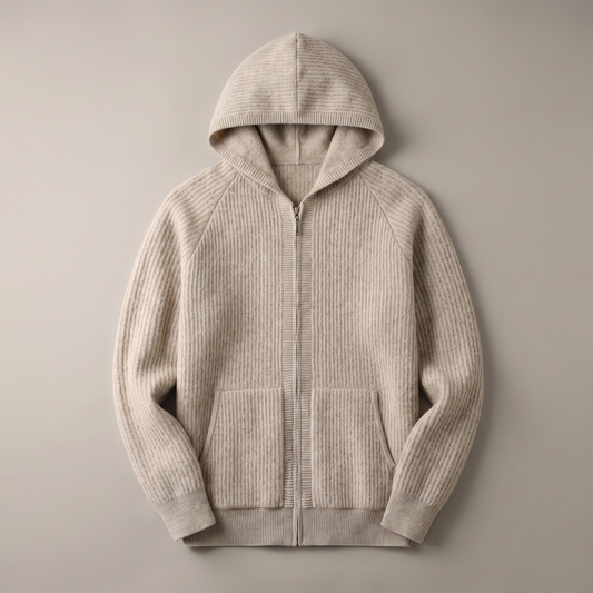 Men's ribbed knit zip-front hoodie hero