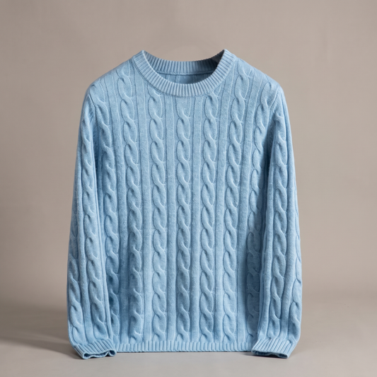 Men's cable knit crew neck sweater hero