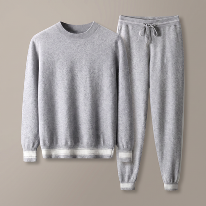 Men's crew neck sweater and jogger set with striped trim hero
