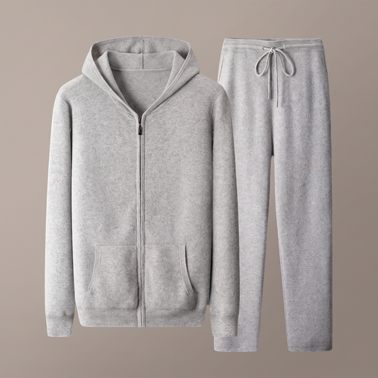 Men's zip hooded knit tracksuit set hero