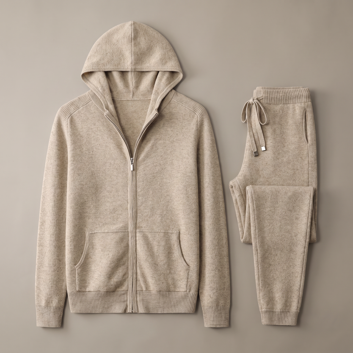 Men's zip hooded knit jacket and jogger set hero