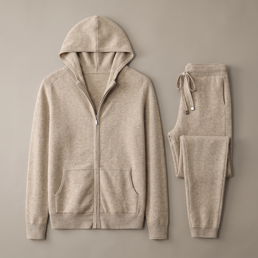 Men's zip hooded knit jacket and jogger set hero