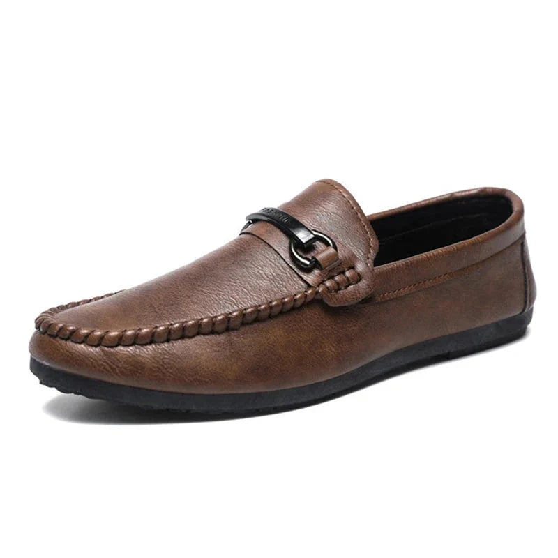 Halsey bar loafers in brown, three-quarter view on white