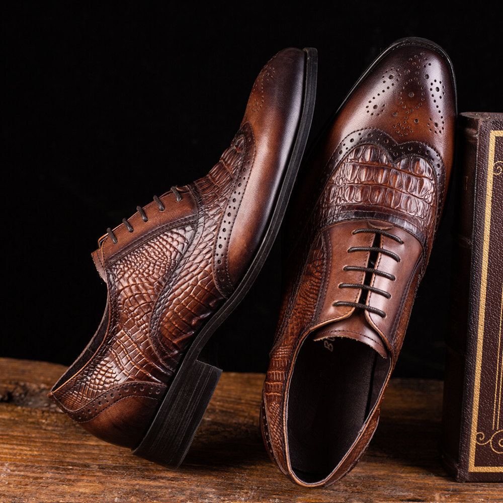 Side angle of the textured toe cap on the Kendrick brogue oxfords