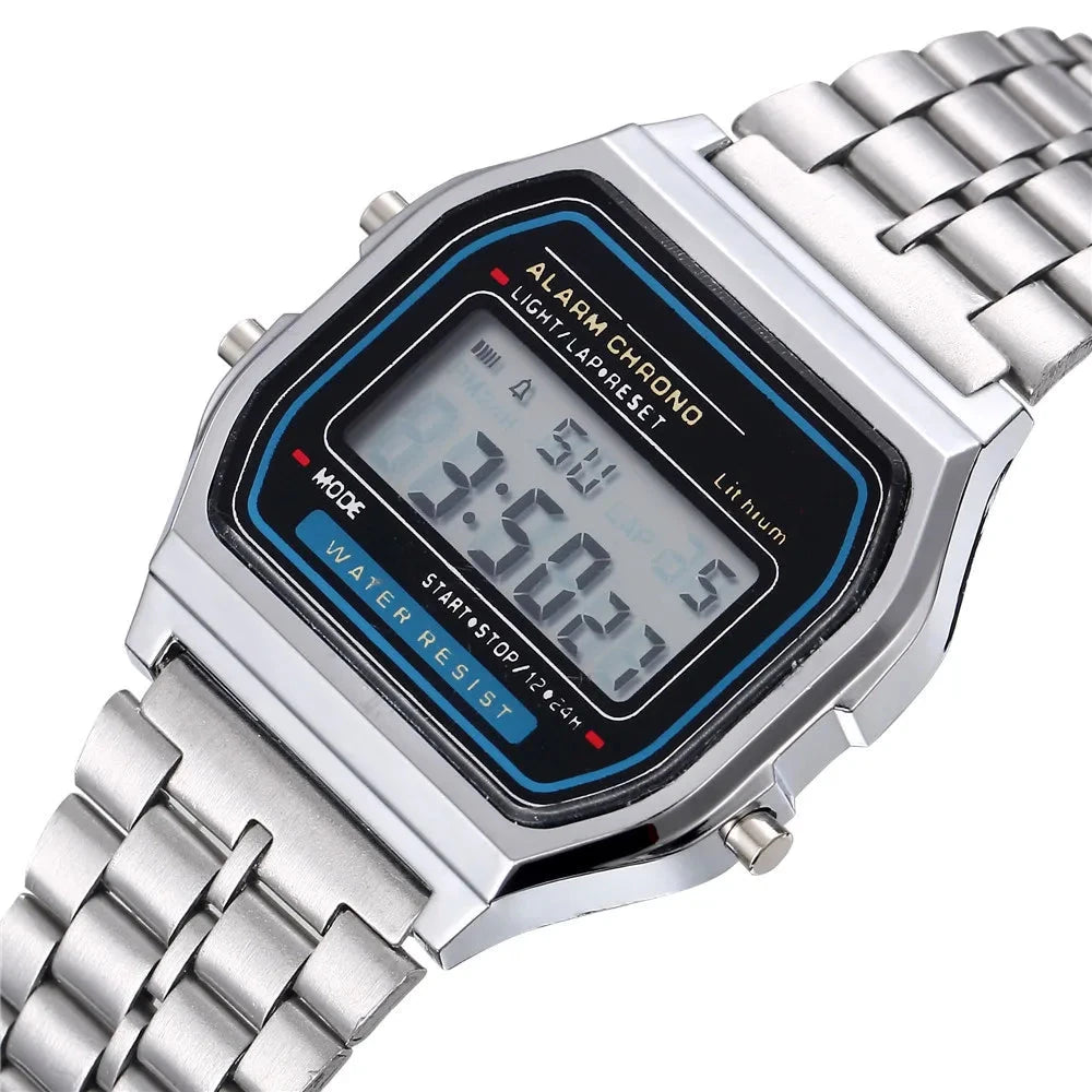 Close-up of the Kesler digital display and silver bracelet