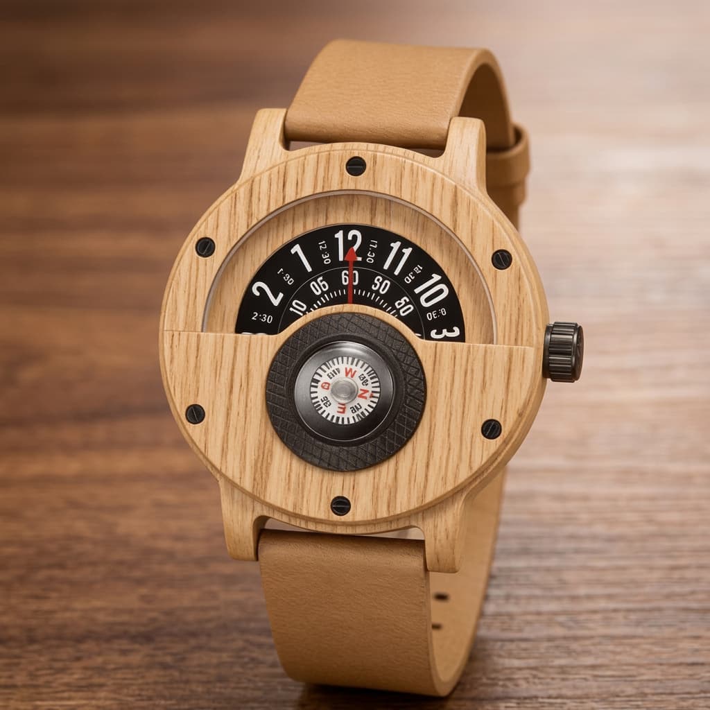 Langley wooden compass watch in Beige 1