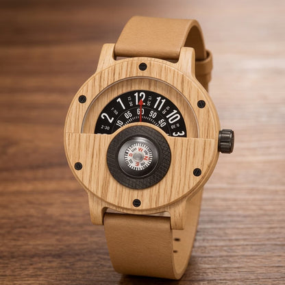 Langley wooden compass watch in Beige 1