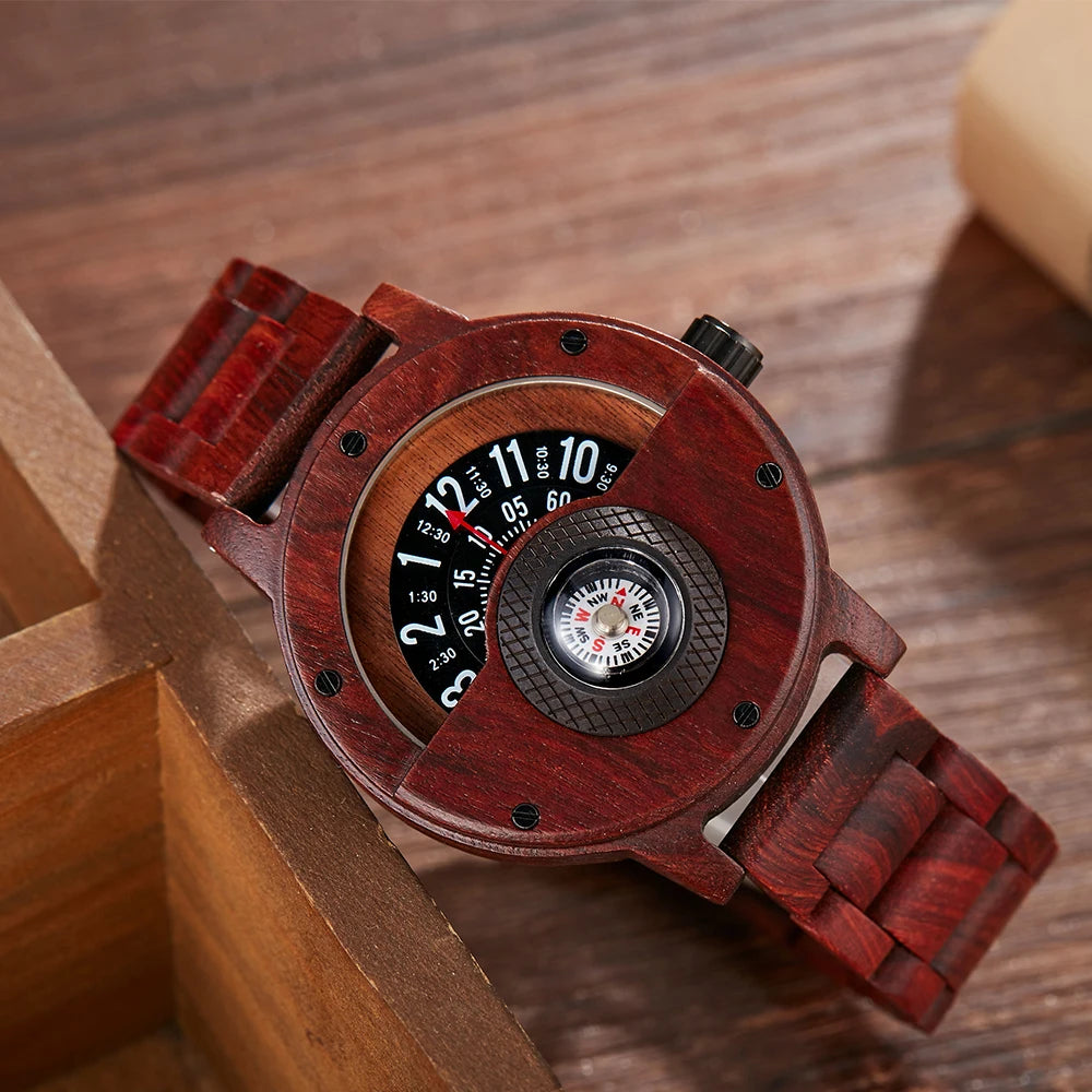 Langley wooden compass watch in Bordeaux 1