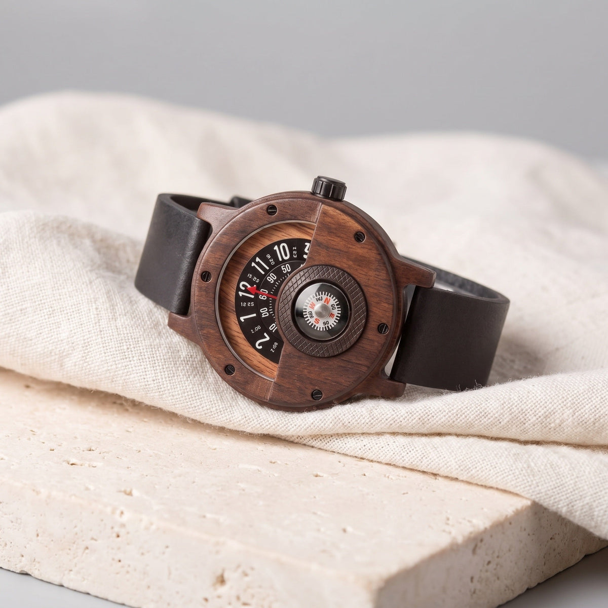 Langley wooden compass watch in Brown 1