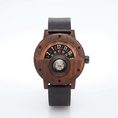 Langley wooden compass watch on a plain white background