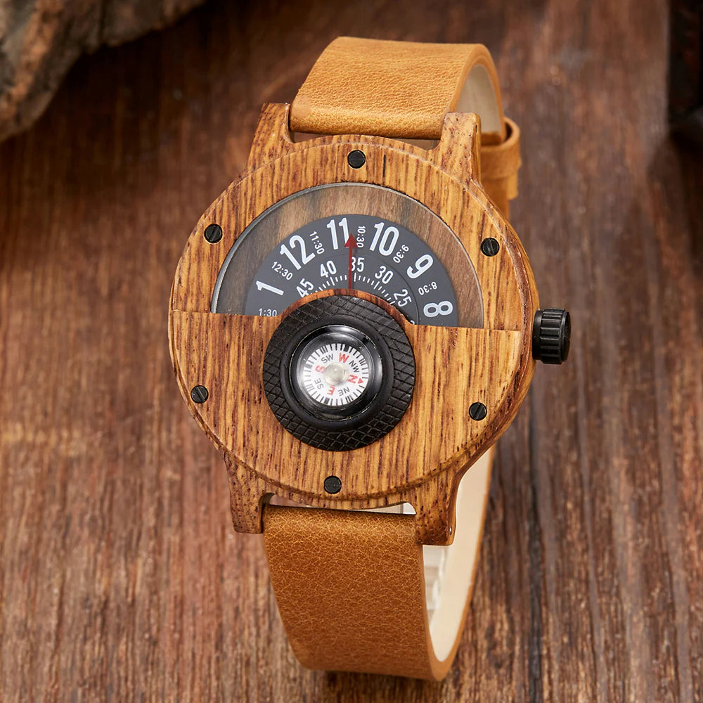 Langley wooden compass watch in Yellow Brown 1