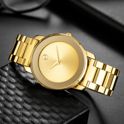 Gold Larkin watch at an angle showing the bracelet links