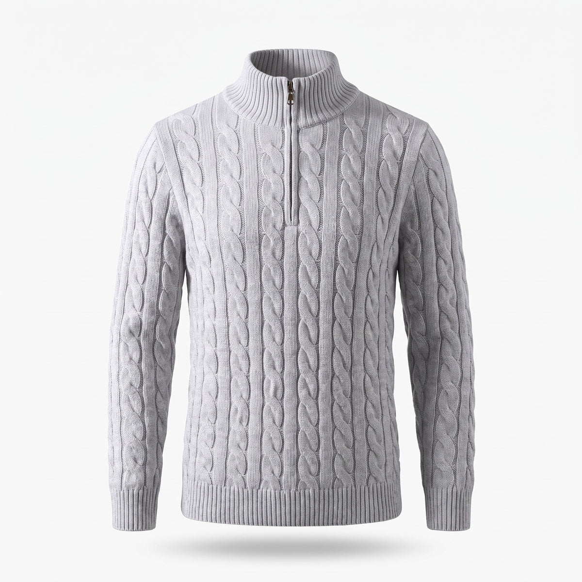 Men's cable-knit half-zip sweater hero product only in Gray 0
