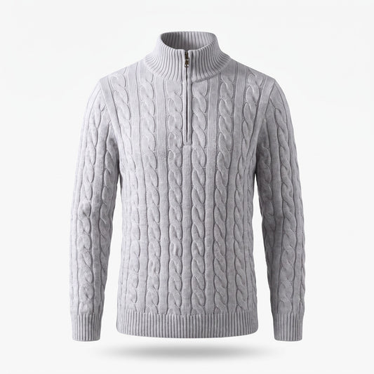 Men's cable-knit half-zip sweater hero product only in Gray 0