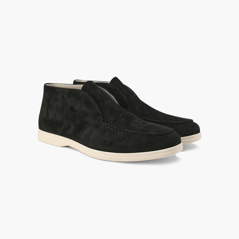 Men's high-top suede slip-on loafers pair view in Black 0