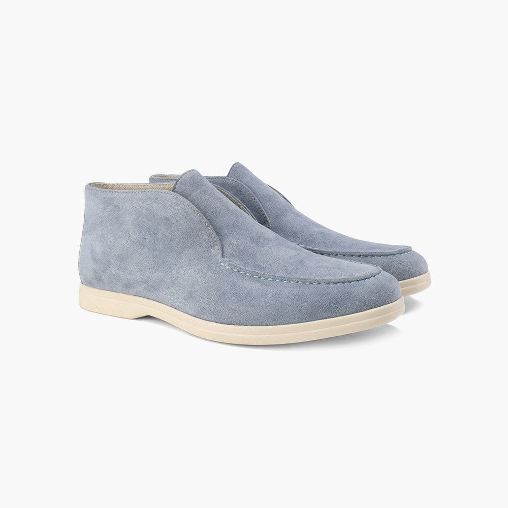 Men's high-top suede slip-on loafers pair view in Fog Blue 0