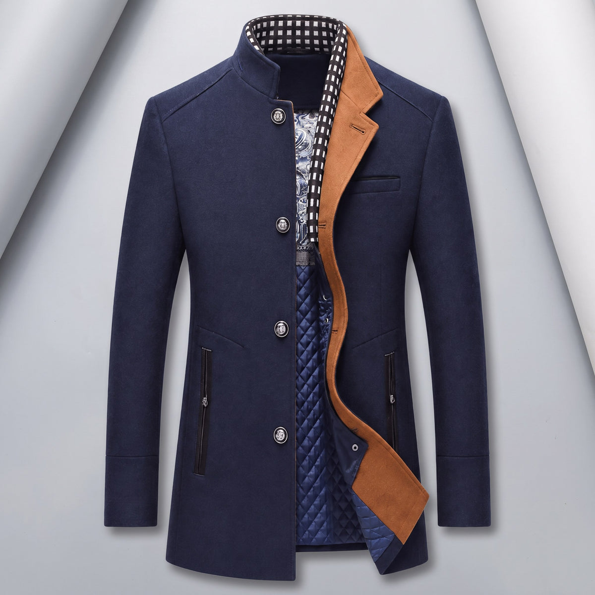 Men's mid-length coat in Royal Blue 1