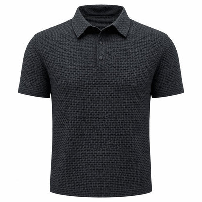 Second flat view of the charcoal textured polo shirt