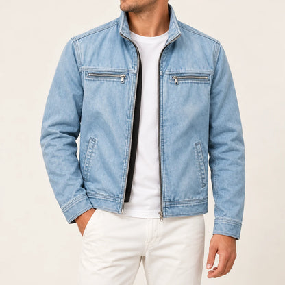 Men's washed field jacket in Washed Sky, complete front on-body view