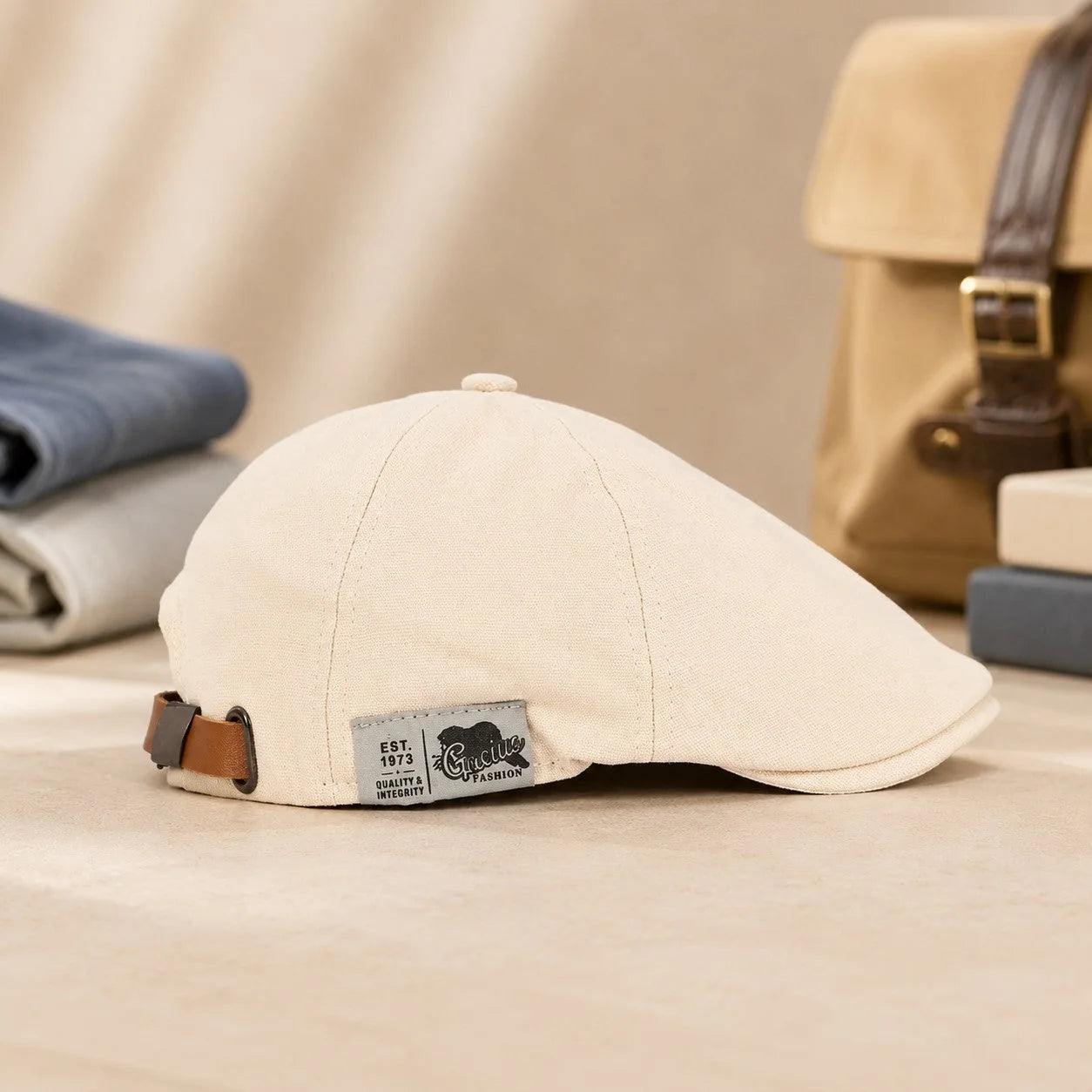 Peaky Strap Cap in Beige