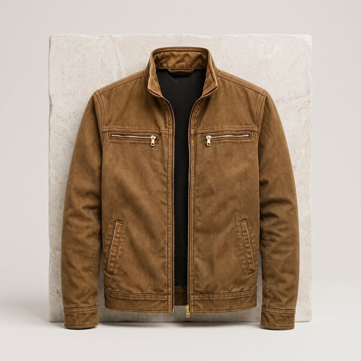 Pemberton men's zip jacket in Yellow Brown 1