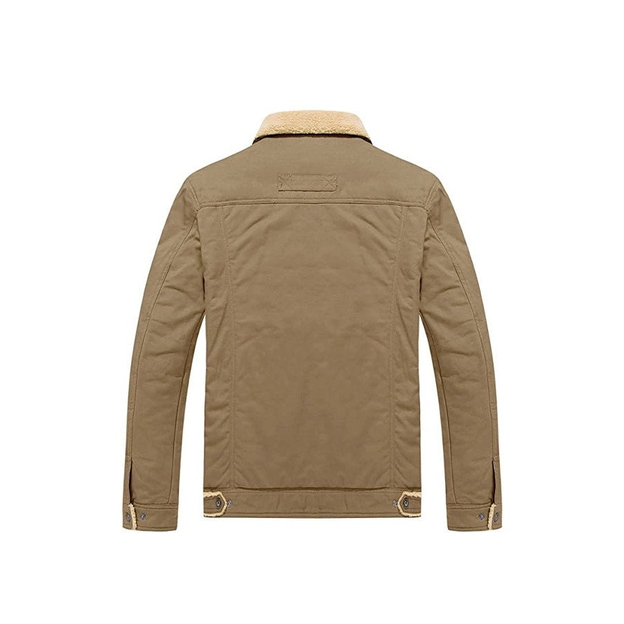Back of the khaki jacket with side tabs at the waist