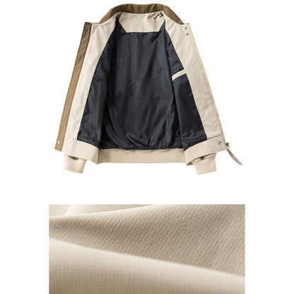 Light jacket opened flat to show a dark lining and cream trim