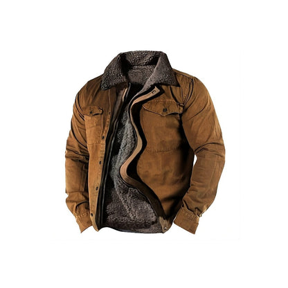 Brown work jacket with a plush lining, front view