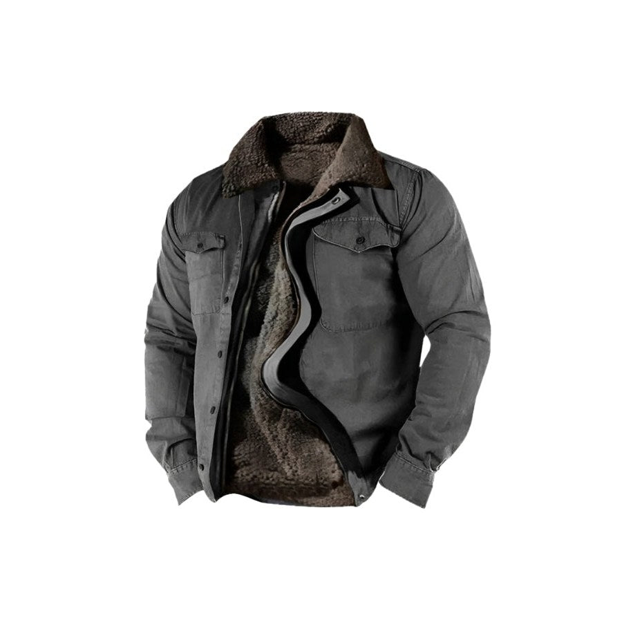 Gray work jacket with a plush lining, front view