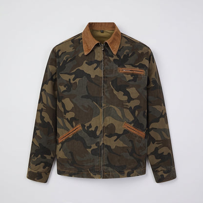 Quigley camo canvas work jacket in Tan Collar 1