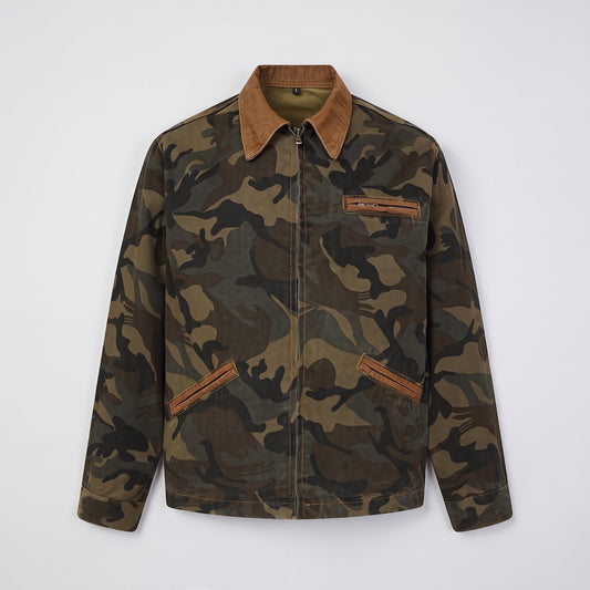 Quigley camo canvas work jacket in Tan Collar 1