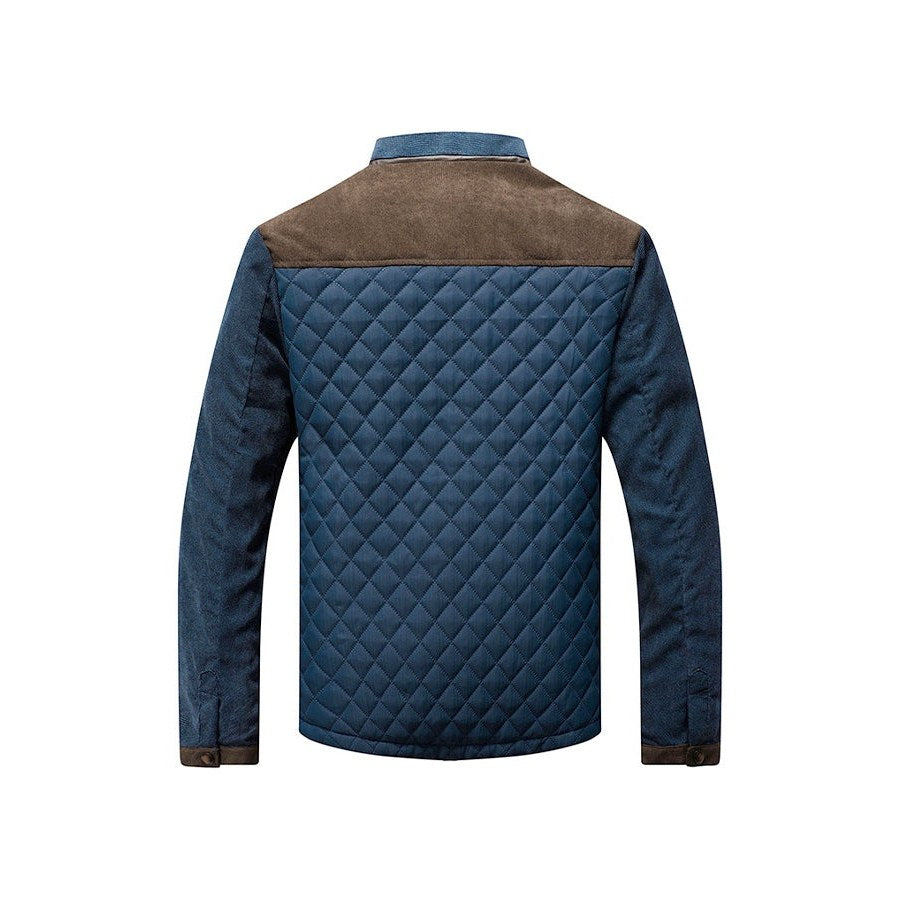 Back of the quilted jacket with a brown yoke and diamond stitching