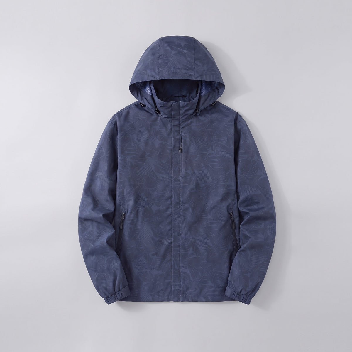Ravenna leaf-print hooded windbreaker in Denim Blue 1
