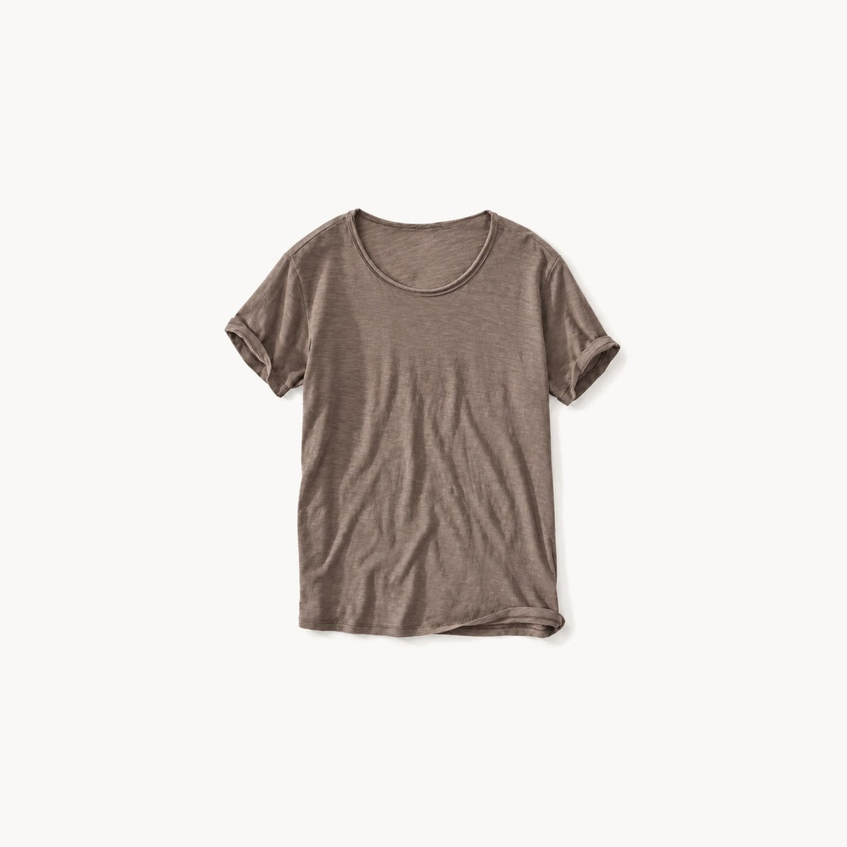 Brown men's raw edge crew neck t-shirt, front view
