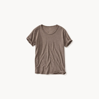 Brown men's raw edge crew neck t-shirt, front view