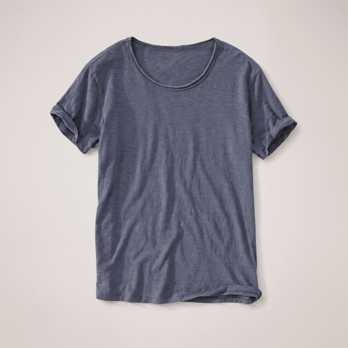 Slate grey men's raw edge crew neck t-shirt, front view