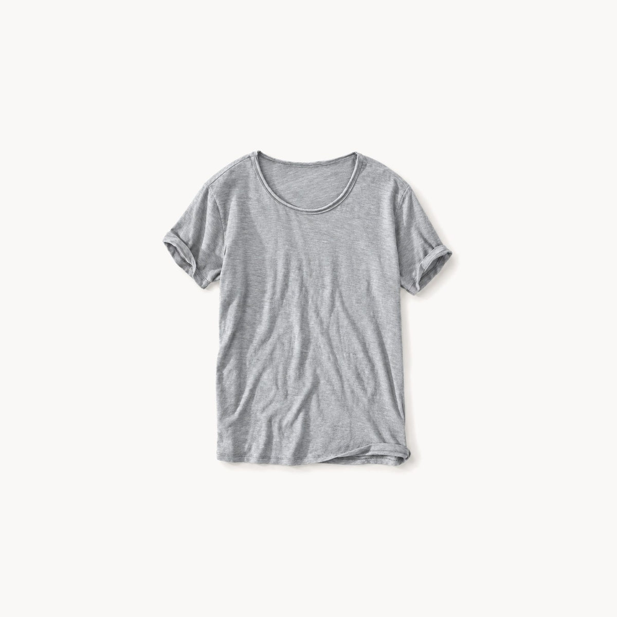 Heather gray men's raw edge crew neck t-shirt, front view