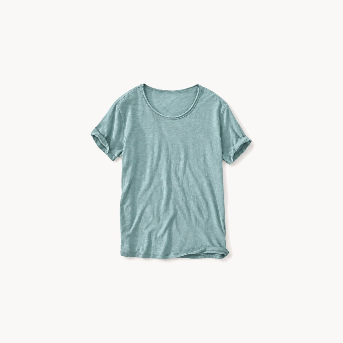 Mint green men's raw edge crew neck t-shirt, front view