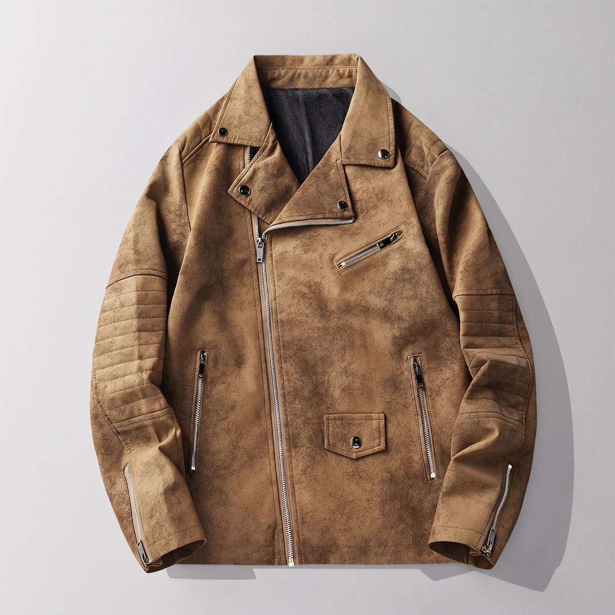 Rhett men's moto jacket hero flat lay in Brown 0